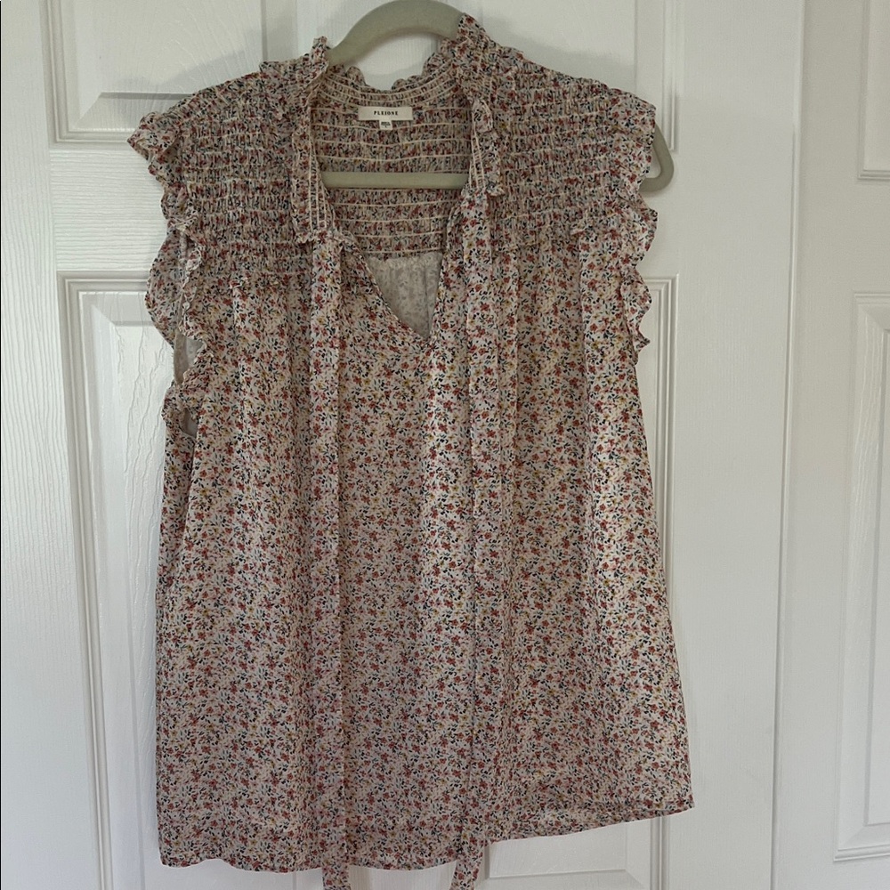 Floral Ruffle Blouse in Cream and Pink